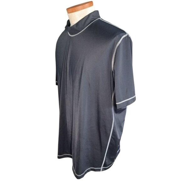 Lands End Mens XXL 2XL 50-52 Mock Neck Rash Guard Swim Shirt Black Short Sleeve - Picture 6 of 11